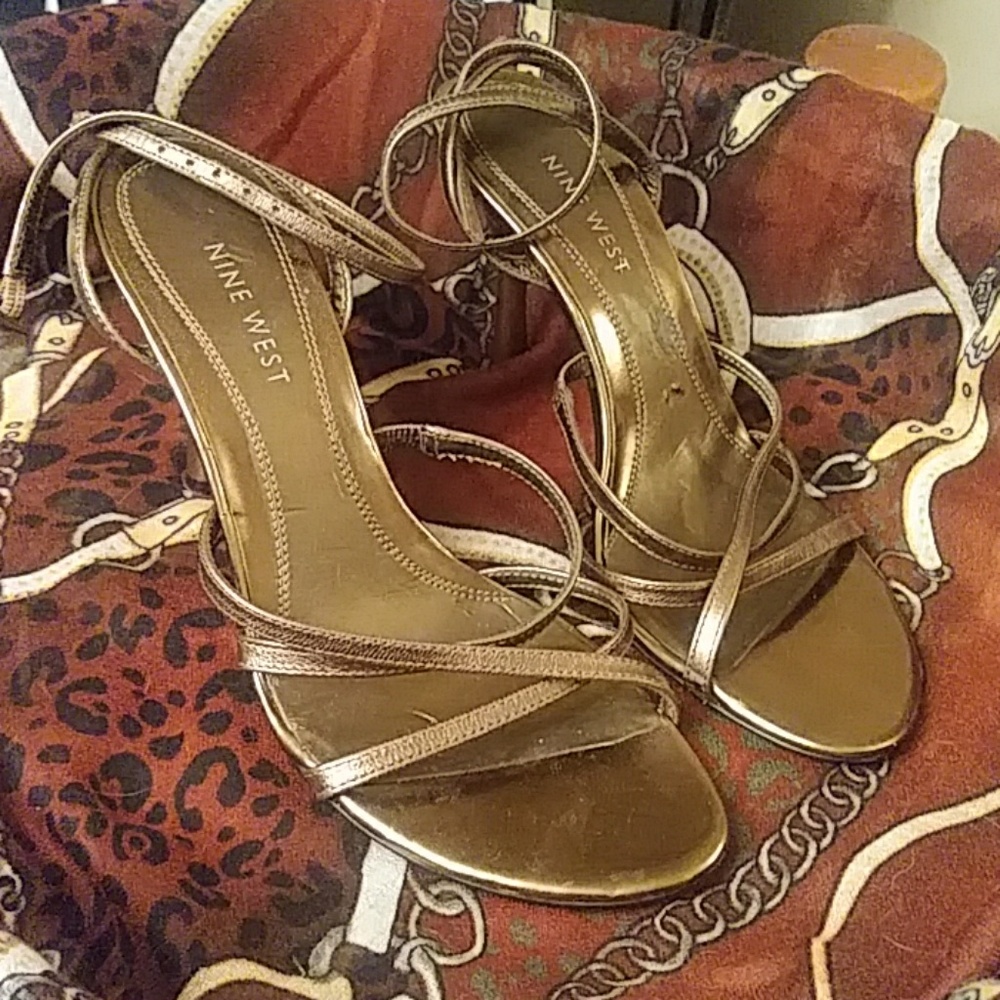Nine West Bronze Strappy Heels Sz 6.5